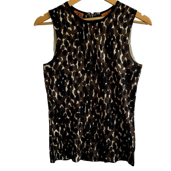 Tory Burch 100% Merino Wool Leopard Print Tank Top Size Small - Picture 1 of 5